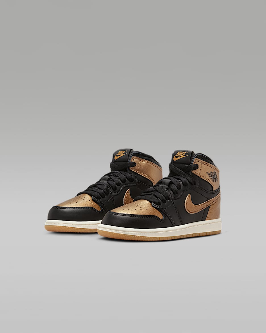 Jordan 1 Retro High OG Black and Gold Little Kids Shoes. Nike